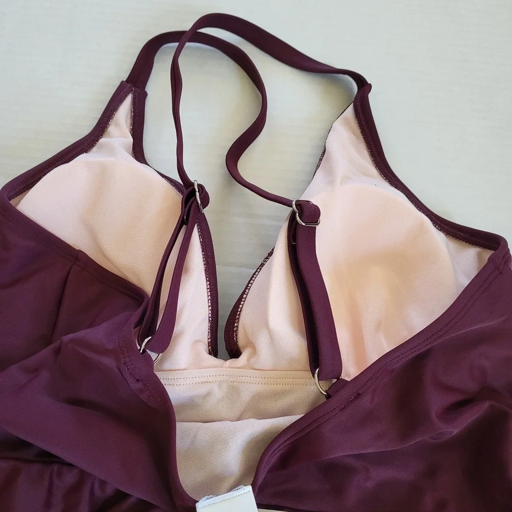 Cupshe Size L Burgundy Surplice V-Neck Swim‎ Dress One Piece Swimsuit Burgundy